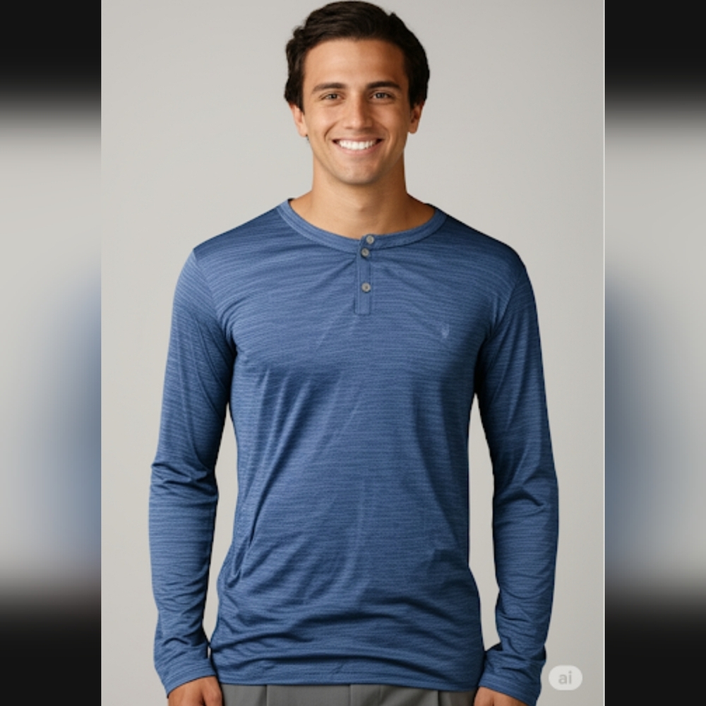 George Blue Long Sleeve Henley Tee